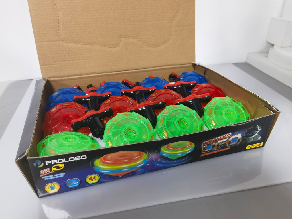 Light Up Spinning Tops - Set of 12 - UFO Spinner Toys